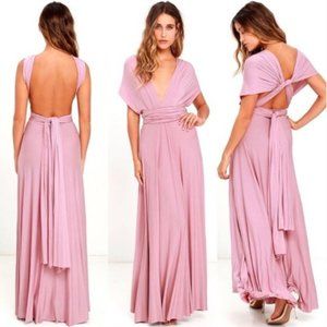 Lulus tricks of the trade infinity wrap maxi dress pink size xs bridesmaid